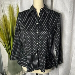 LRL Ralph Lauren Women’s 8 Polka Dot Ruffle Bottom Crop Long Sleeve Tunic Top